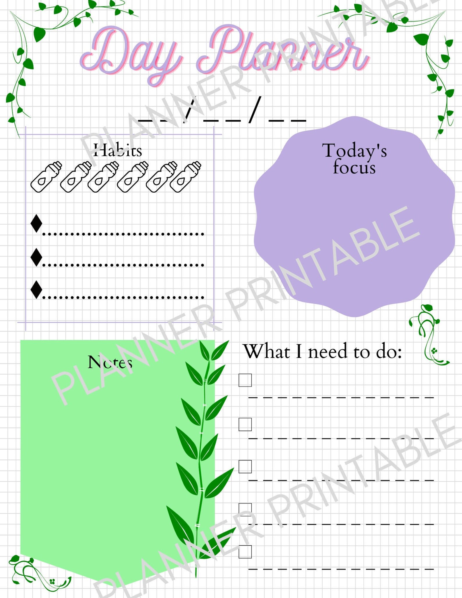 Printable Purple and green daily planner | Etsy