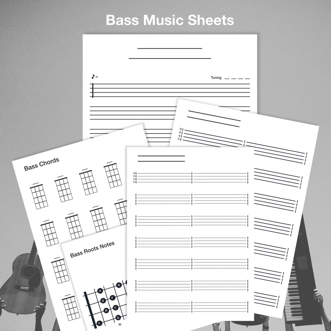 Printable Bass blank music sheet tabs chords chart | Etsy