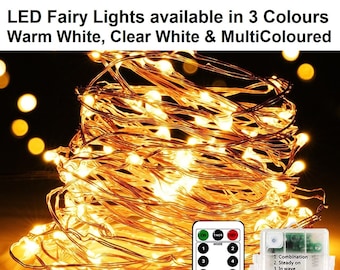 LED Fairy Lights Battery Powered Remote Operated Copper 33FT/10M 100 Christmas String Lights White Golden MultiColored Birthday Party Lights