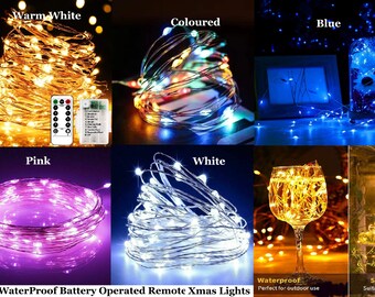 Guirlande lumineuse de Noël, fil de cuivre, alimenté par batterie, guirlande lumineuse LED 5M 10M, lumières colorées de fête d'anniversaire