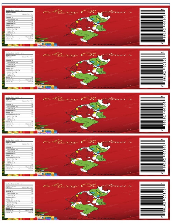 Grinch Water Bottle Labels Sticker Christmas Treats Party | Etsy