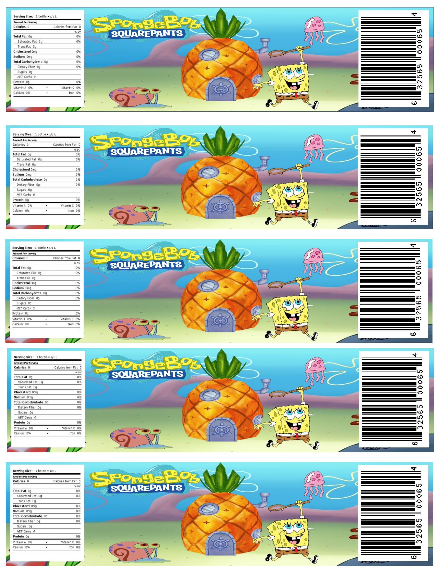 Spongebob Water Bottle Labels Stickers Party Supplies Etsy