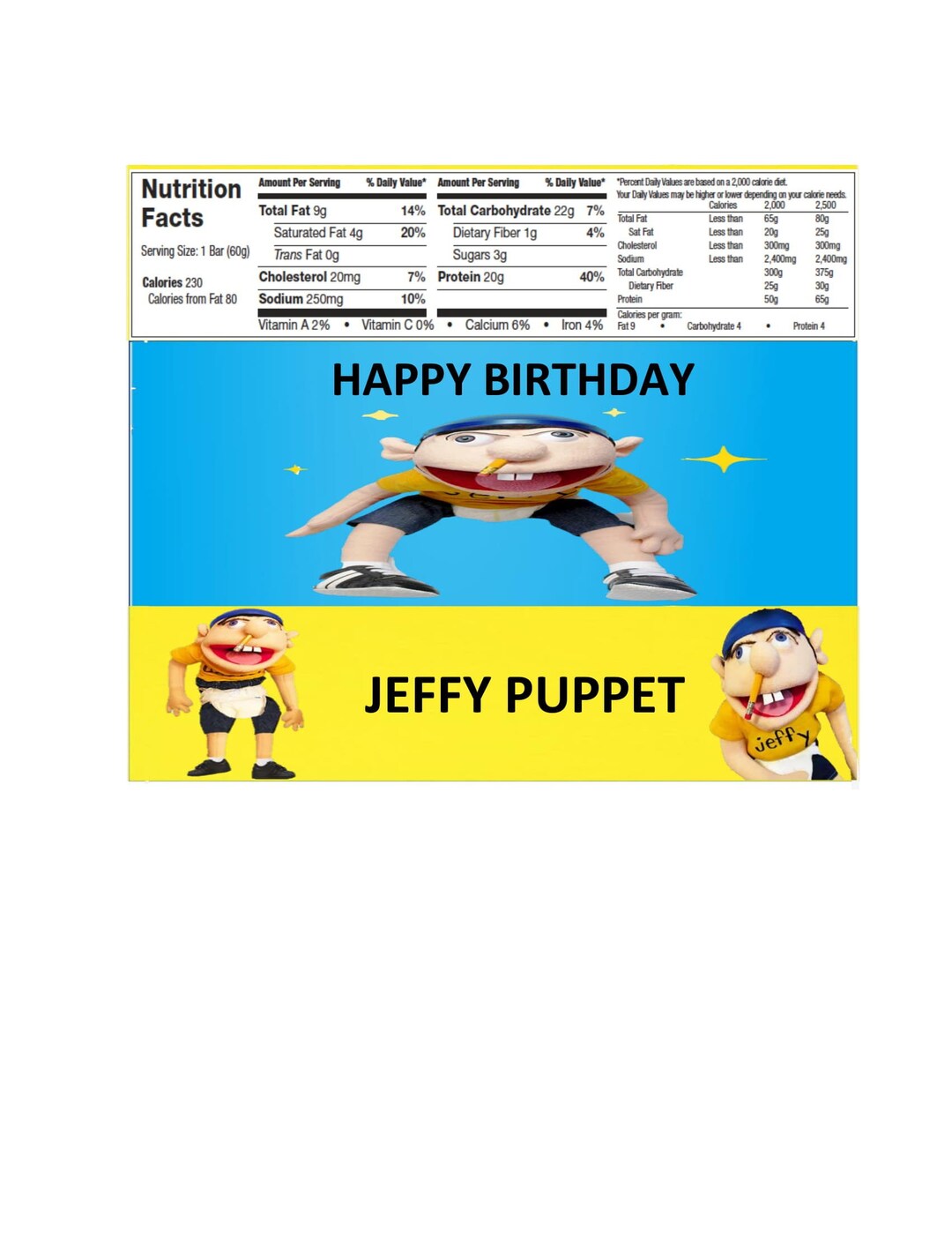 Jeffy Puppet Candy Bar Label Party Supplies Party Decorations Etsy