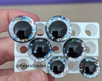 Crystal Clear trapezoid Safety eyes TWO  9mm-35mm with holographic backing Amigurumi eyes,  Crochet plushie/plushy/stuffy eyes