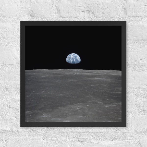 Wall Art Framed Photo Paper Poster - Apollo 11 Mission Image - View of Moon Limb, Earth on the Horizon Print - Outer Space Decor - Stars