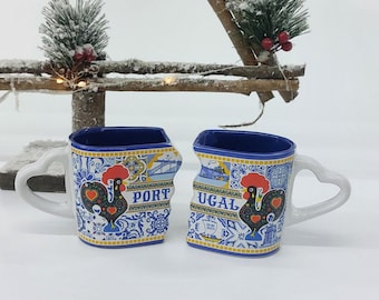 Set of 2 Portugal Mugs / Couple Mug / Gift Mug / Coffee Cup / Espresso Cup / Ceramic Mug / Pottery Mugs / Funny Coffee Mugs / Vintage Mug