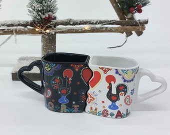 Set of 2 Portugal Rooster Mug / Coffee Cups / Espresso Cup / Ceramic Mug / Portugal Save The Date / Travel Memory Gift / Couples Gift