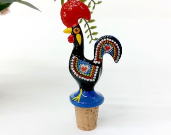Kurken stop met Portugese haan / Kurken stoppen / Portugese wijnflesstopper / Souvenir uit Portugal / Keukendecoratie met haan