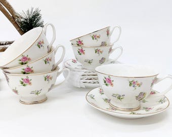 磁器製コーヒーカップ6個セット／花柄ティーカップ／カップセット／コーヒーカップ／磁器カップ／ティーカップ／ヴィンテージカップ／コテージコアインテリア