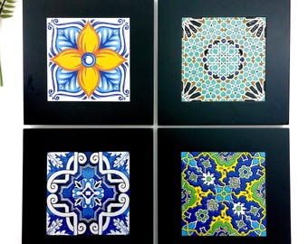 Ceramic Tiles with Frame 24x24 cm/ Ceramic Tile / Vintage Tiles / Ceramic Hanging Tiles / Portuguese Decor / New Home Gift / Portugal Lovers