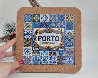 Cork Base With Ceramic / Cork Art / Cork Coaster / Kitchen Utensils / Ceramic Tile / Christmas Gift / Cork Base Ceramic / Travel Memory Gift