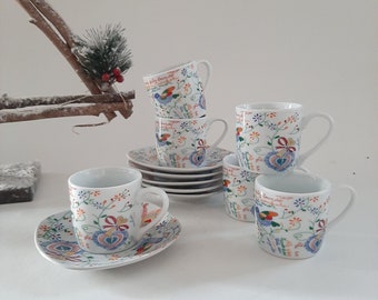 Set of 6 Coffee Cups / Valentine Scarf Portuguese / Espresso Cup / Ceramic Mug / Coffee Mug / Pottery Mug / Portugal Gifts / Gift For Mom