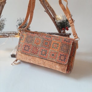 Suporte para celular crossbody / Bolsa para telefone em cortiça / Carteira para suporte para telefone / Carteira bifold / Porta-cartões para moedas em cortiça / Carteira para meninas / Presente para mamãe