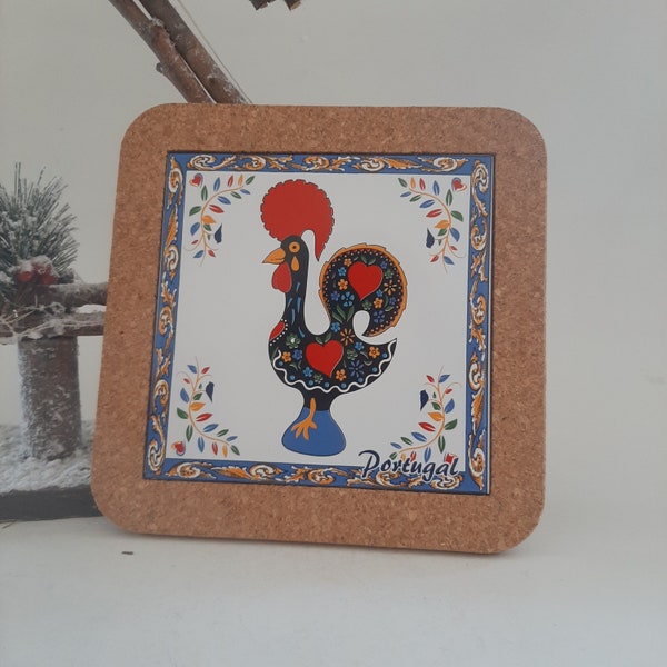 Cork Base With Ceramic / Decorative Cork Boards / Cork Art / Farmhouse Kitchen / Rustic Home Decor / Gift For Portugal / Travel Memory Gift