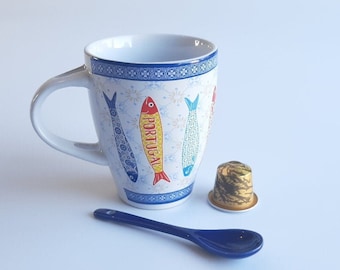 Large Mug Sardines Portugal / Coffee Mug / Tea Mug / Office Mug / Gift Mug / Ceramic Mug / Pottery Mugs / Funny Coffee Mugs / Vintage Mug
