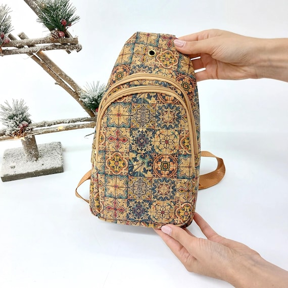 Geometric Brown Sling Backpack Men main image 2