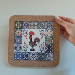 Cork Base With Ceramic / Cork Art / Cork Coaster / Kitchen Utensils / Ceramic Tile / Christmas Gift