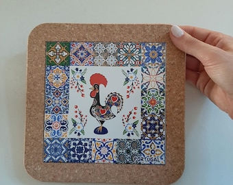 Cork Base With Ceramic / Cork Art / Cork Coaster / Kitchen Utensils / Ceramic Tile / Christmas Gift