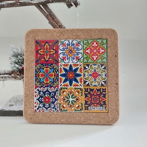 Cork Base With Ceramic / Cork Art / Cork Coaster / Kitchen Utensils / Ceramic Tile / Colorful Tile / Ecofriendly Home Products / Funny Gift