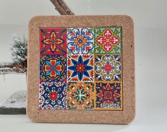 Cork Base With Ceramic / Cork Art / Cork Coaster / Kitchen Utensils / Ceramic Tile / Colorful Tile / Ecofriendly Home Products / Funny Gift