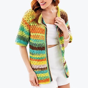 Noro Waccamaw Cardigan, Jacket, Short Sleeve, Crochet PDF Pattern, Intermediate, English, German, French