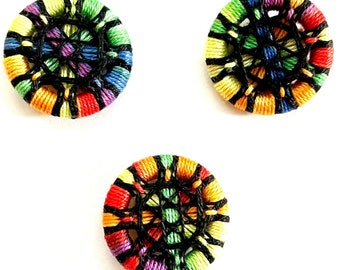 Thread Buttons, 3-Pack, 1” each, Shirtlace, Zwirnknopfe Buttons for Sewing, Knitting, Crochet, Crafts (Stained Glass)