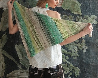 NORO - Triangular Shawl, Wrap, Scarf, Akari PDF Knitting Pattern, Intermediate, English and German