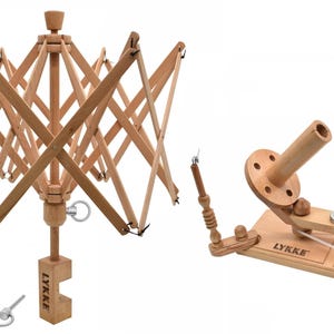 LYKKE Crafts Wooden Umbrella Swift and Ball Winder Bundle, Set, Table Clamp, Pins, and Storage Bag, Shisham Wood Indian Rosewood, Mango Wood