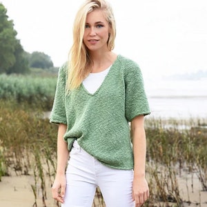 Alma Top,  Knit V-Neck T-Shirt, PDF Knitting Pattern