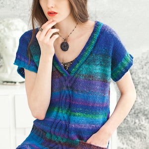 Cable Front V-Neck Top, Short Sleeve, PDF Knitting Pattern, Includes Chart and Schematic, Intermediate, English Only