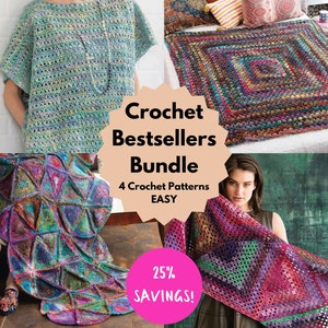 Pode incluir: Pacote de bestsellers de crochê: 4 padrões de crochê fáceis. Economize 25% neste pacote de padrões de crochê coloridos que incluem um top, um cobertor quadrado e dois cobertores triangulares.
