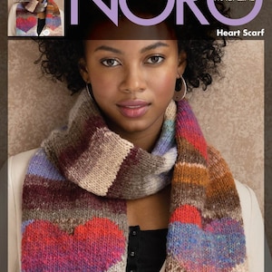 NORO - Love Noro #29 Heart Scarf PDF Knitting Pattern, Kureyon, Intermediate - Experienced, English, German, Spanish, French, Italian, Dutch