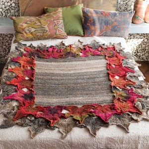 NORO - Leaf Afghan, Throw, Blanket PDF Knitting Pattern, Autumn Fall Project, Intermediate, Seamed, Short Rows, English Language Only
