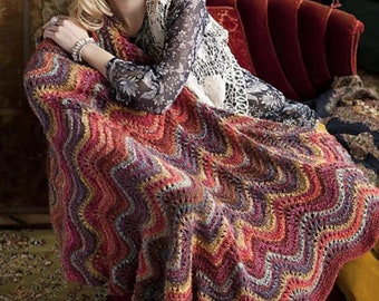 NORO - Feather-and-Fan Lace Blanket, Throw PDF Knitting Pattern