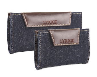 LYKKE Weekender Denim and Vegan Leather Travel Needle Case, Magnetic Flap,  Large or Small, Chocolate or Camel Accent