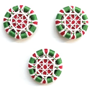 Thread Buttons, 3-Pack, 1” each, Shirtlace, Zwirnknopfe Buttons for Sewing, Knitting, Crochet, Crafts (Christmas)
