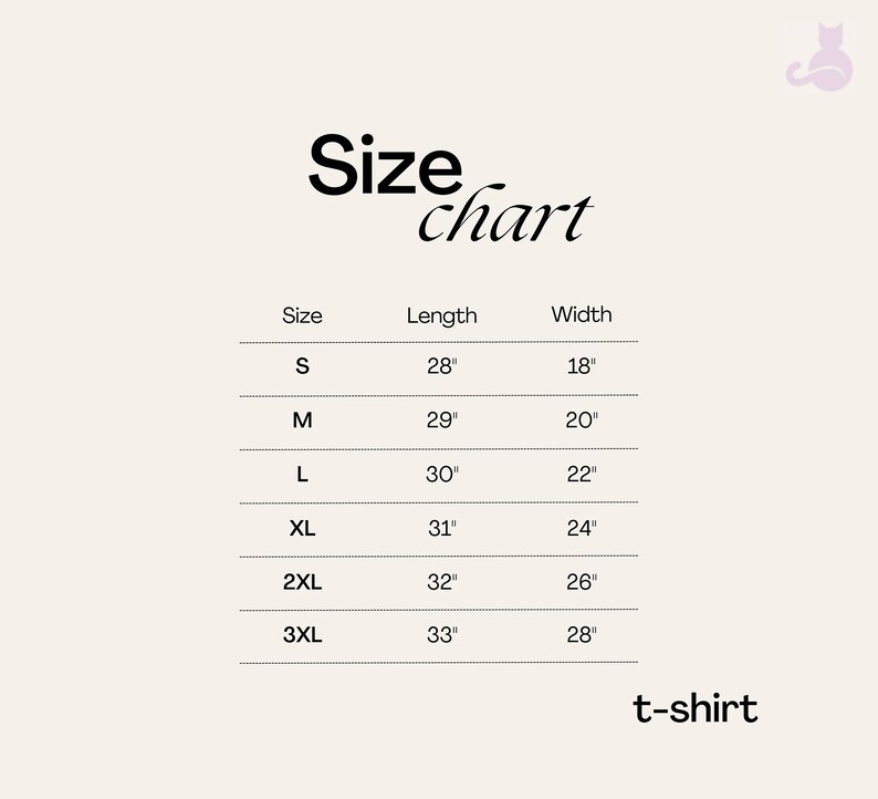 Puede incluir: Tabla de tallas para una camiseta con medidas en pulgadas. La tabla muestra la talla, la longitud y el ancho de la camiseta en tallas S, M, L, XL, 2XL y 3XL.
