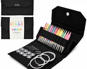 LYKKE Colour 5-Inch Interchangeable Knitting Needles Gift Set, Birch Wood Needles, Black Vegan Suede Case