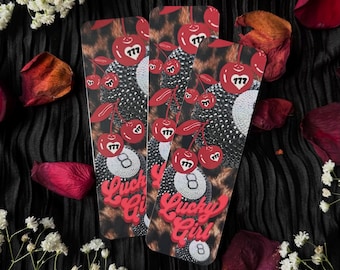 Leopard and  Chic 8 Ball and Cherry Printed Bookmark "Lucky Girl" Quote