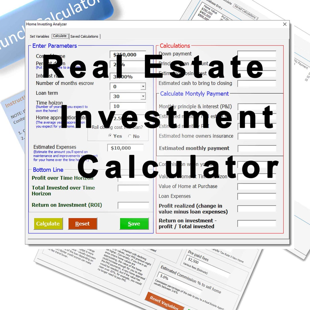 Real Estate Return on Investment Payment Calculator Excel Help