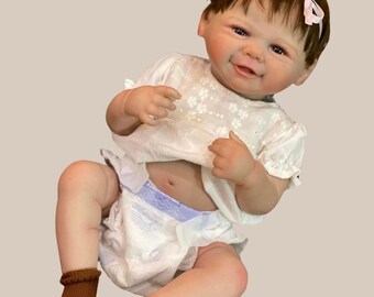 Reborn 50cm Full Body Silicone Vinyl Lifelike Baby Girl Newborn Real Art Oil Painted Lifelike Baby Doll, Can Take a Bath