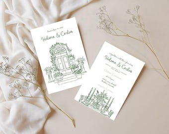 Handwritten Whimsical Wedding Invitation Template, Hand Drawn Wedding Invite with Custom Wedding Stationery, Canva Invitation Greenery