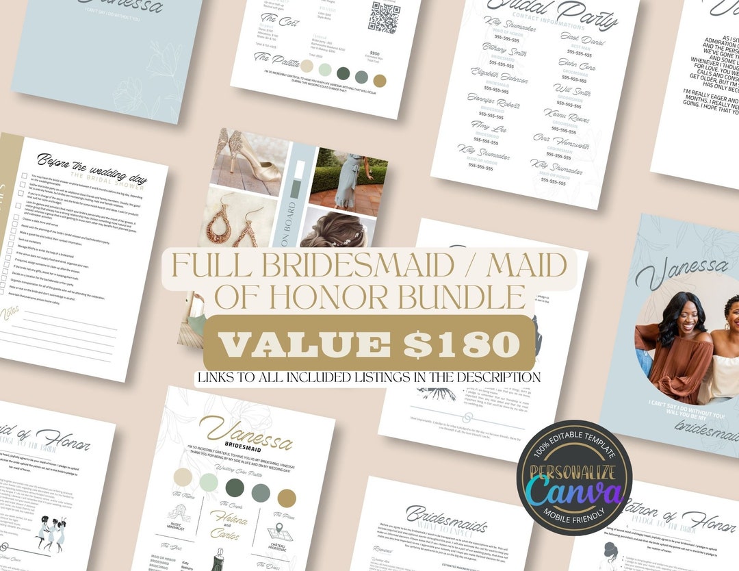 Bundle Bridesmaid Proposal, Wedding Checklist, Mood Board Pledge
