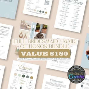 Bundle Bridesmaid Proposal, Wedding Checklist, Mood Board Pledge Expectations, Info Card Contact insert, Bridal Shower, Bachelorette Party