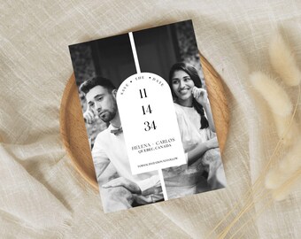 Photo Save the Date Invitation, Minimalist Modern Save the Date, Boho Save the Date Cards, Editable Canva Template PSTD