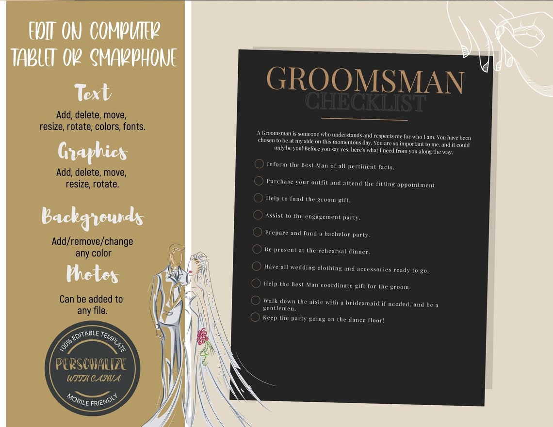 Groomsman Duties Checklist Best Man Responsabilities - Etsy