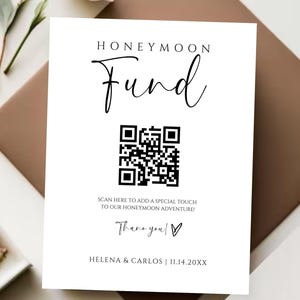 Customizable Wedding Money Sharing Sign, Honeymoon Fund QR Code, Digital Download Editable Template. Elegant Modern Decor, DIY Guestbook