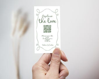 Whimsical Capture The Love QR Code Wedding Card, Hand Drawn Wedding Photo Card, Share the love Instant download, Canva Editable Printable