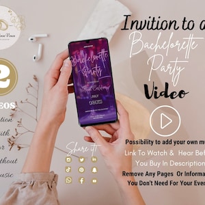 Video Bachelorette Party Invitation, Hen Party Digital Electronic Evite, Customizable Animated Neon, Send As Text Or Email, Canva Template
