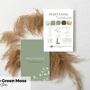 Sage Green Moss Bridesmaid Information Cost Card, Elegant Bridal Wedding Details & QR Code, Editable Canva Template, Color Palette Scheme